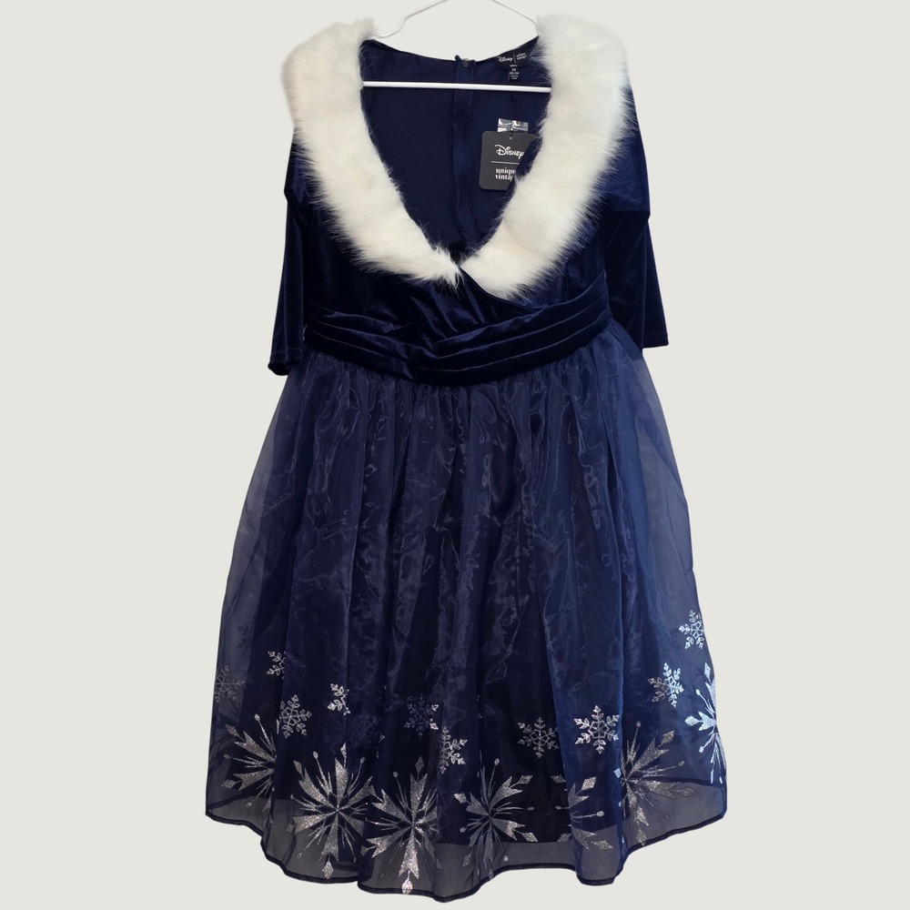 Disney Unique Vintage Dress 2X Navy NWT Blue Snowflake Velvet Holiday Party Elsa